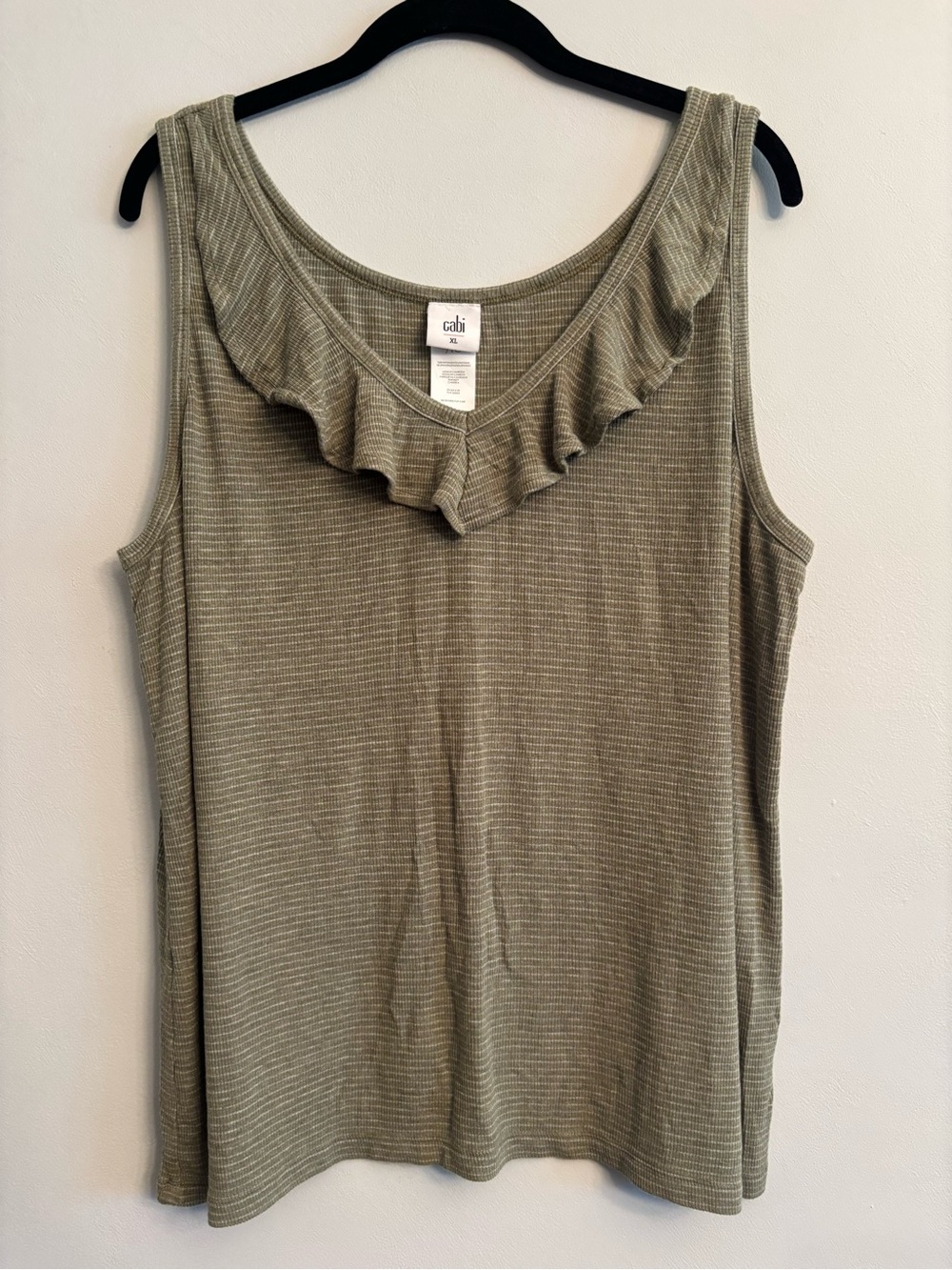 Cabi Olive Ruffle V-Neck Tank